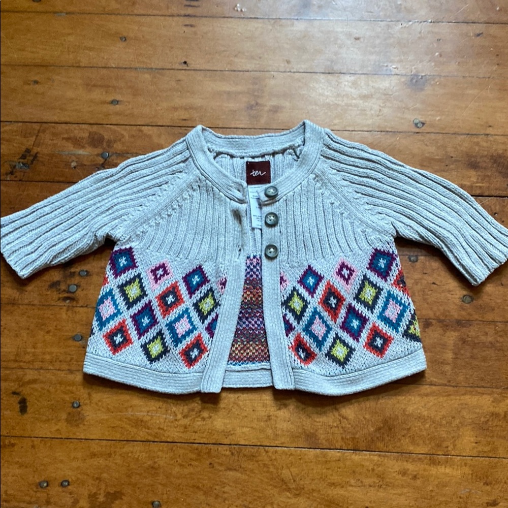 Tea Collection Gray Cardigan with Colorful Diamond Pattern